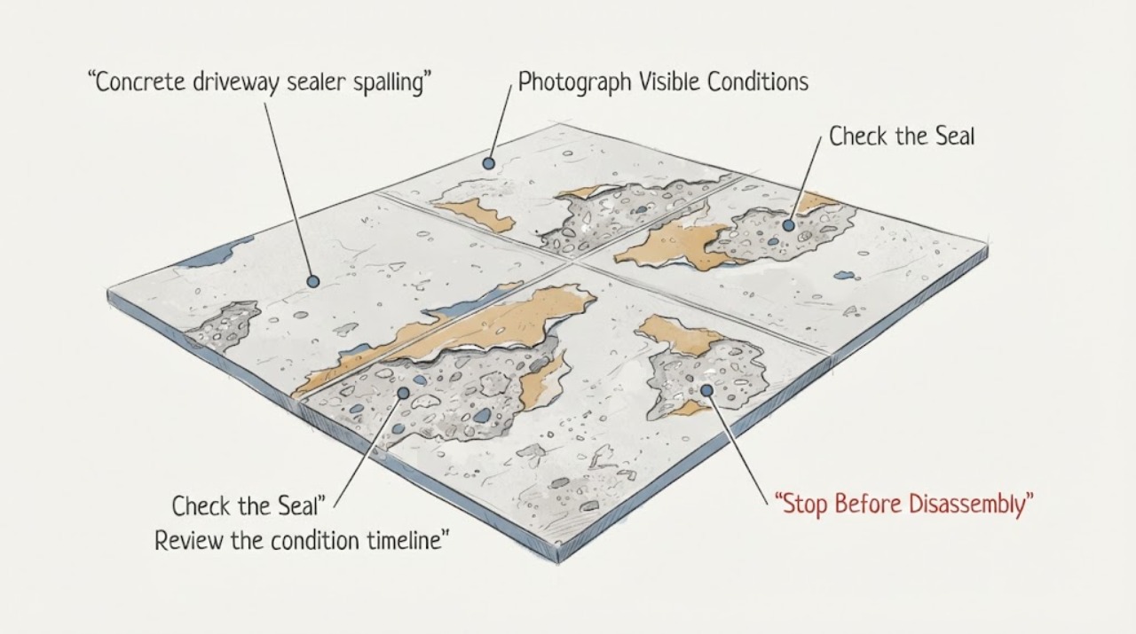 Concrete driveway sealer spalling