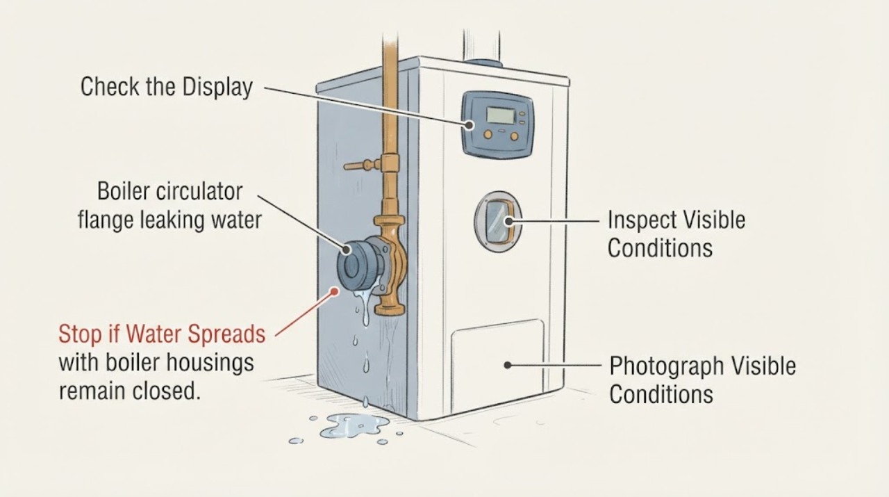 Boiler circulator flange leaking water