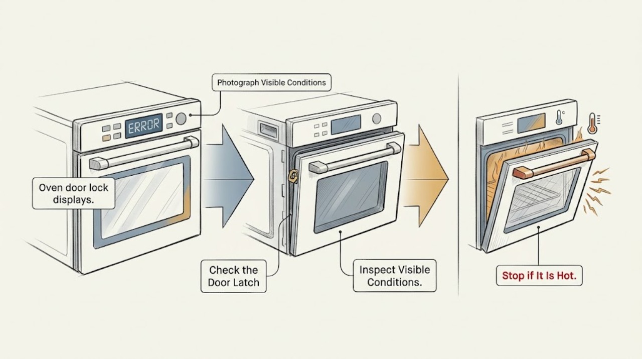 Oven door lock displays