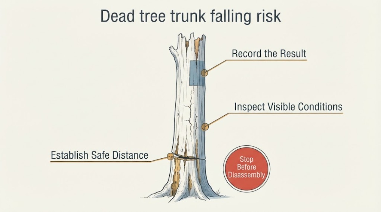 Dead tree trunk falling risk