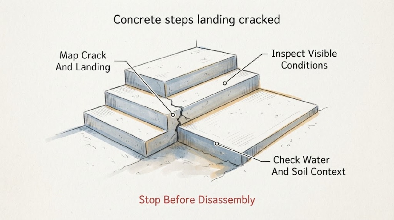 Concrete steps landing cracked