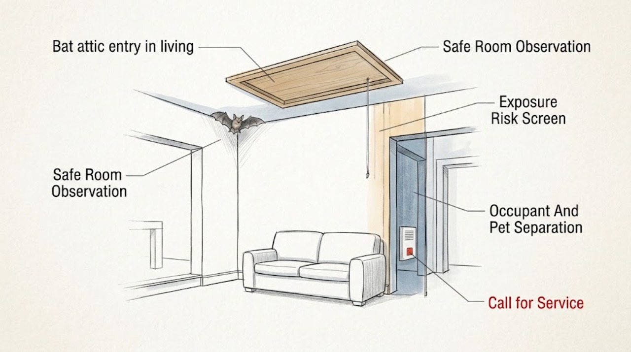 Bat attic entry in living