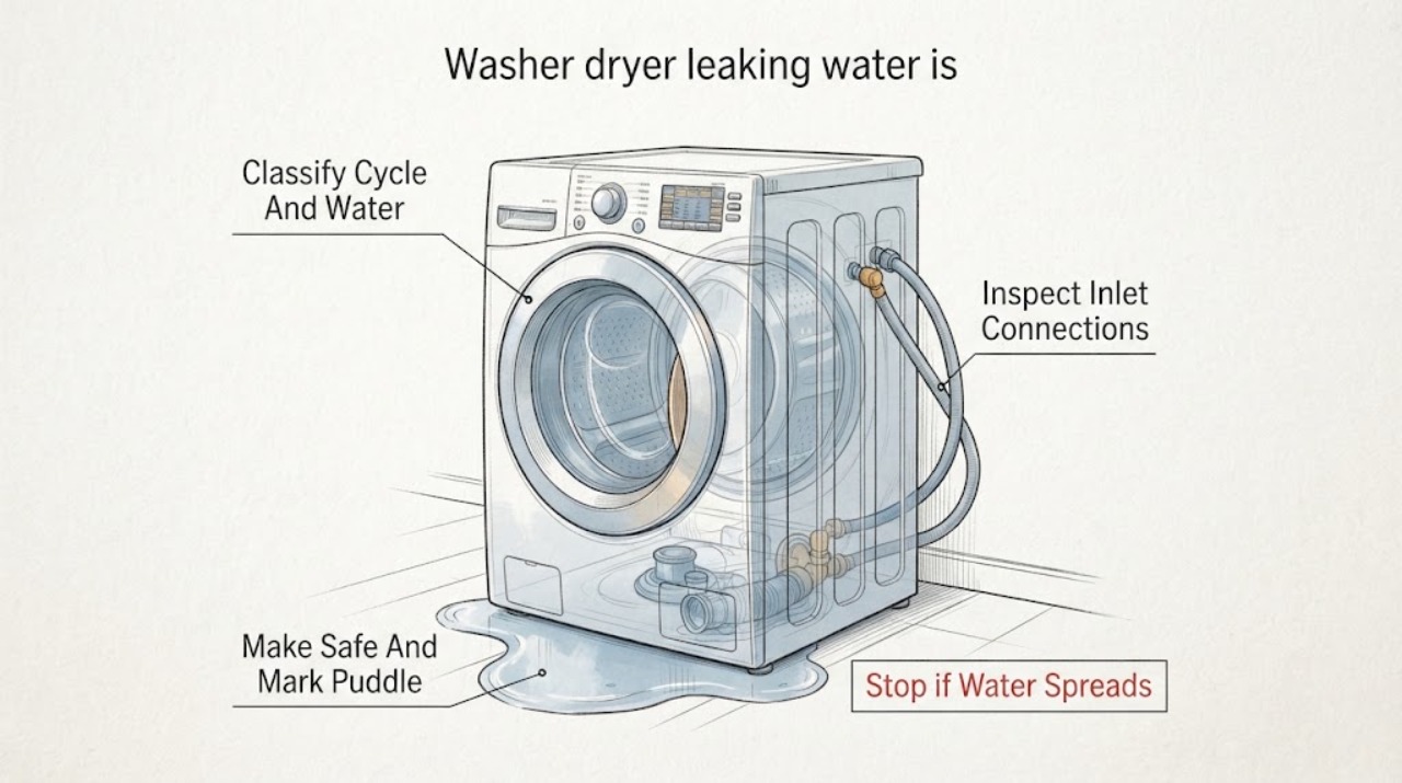 Washer dryer leaking water is