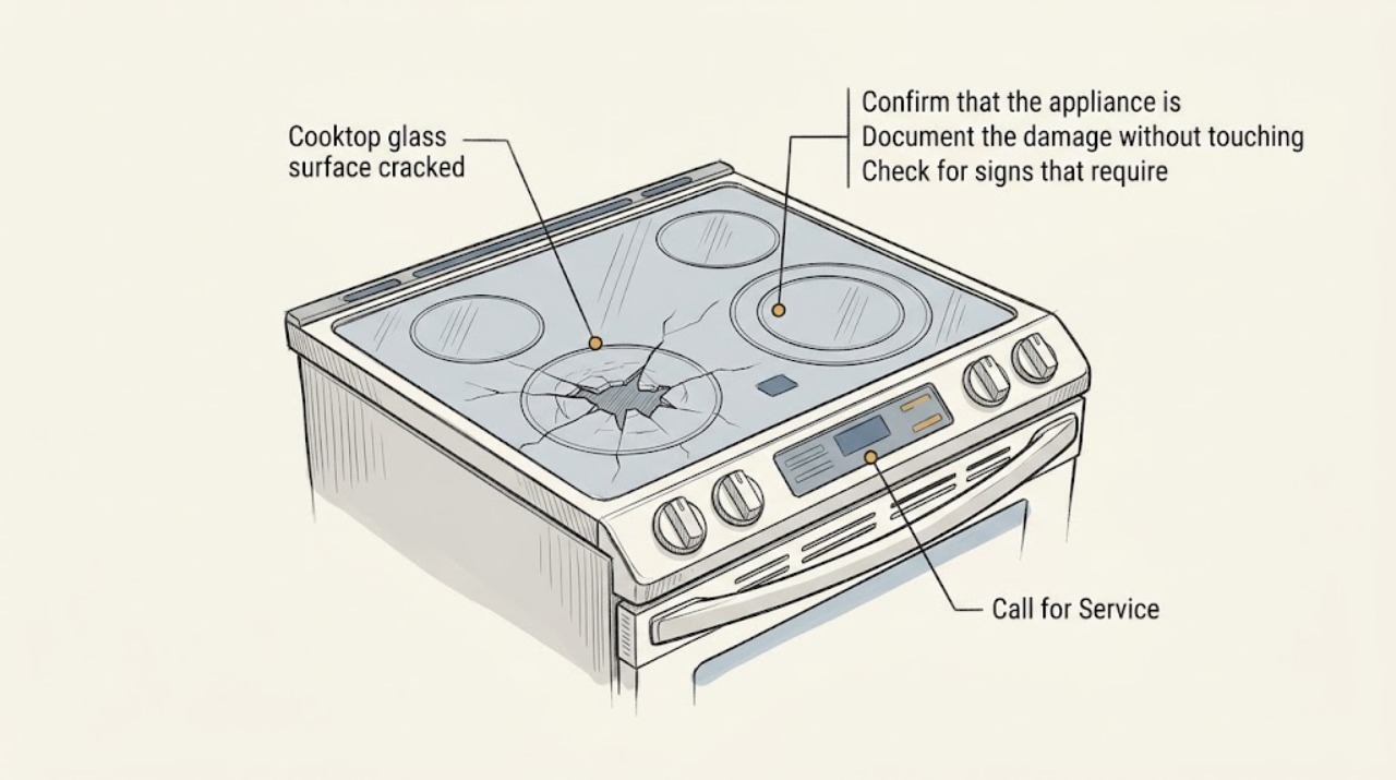 Cooktop glass surface cracked