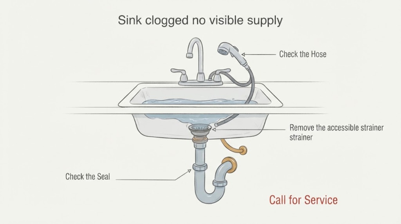 Sink clogged no visible supply