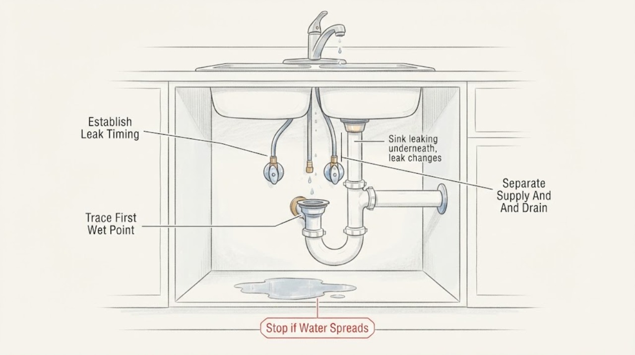 Sink leaking underneath, leak changes