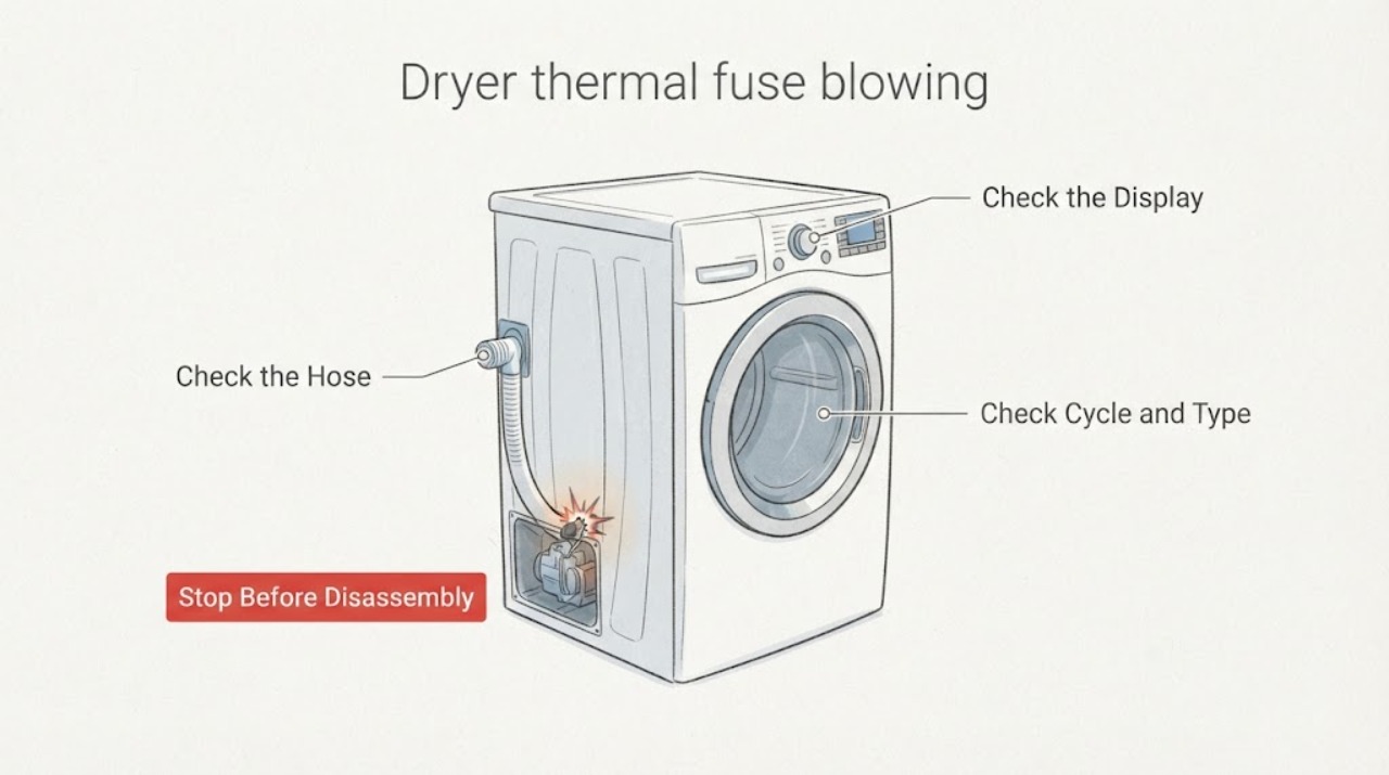 Dryer thermal fuse blowing |