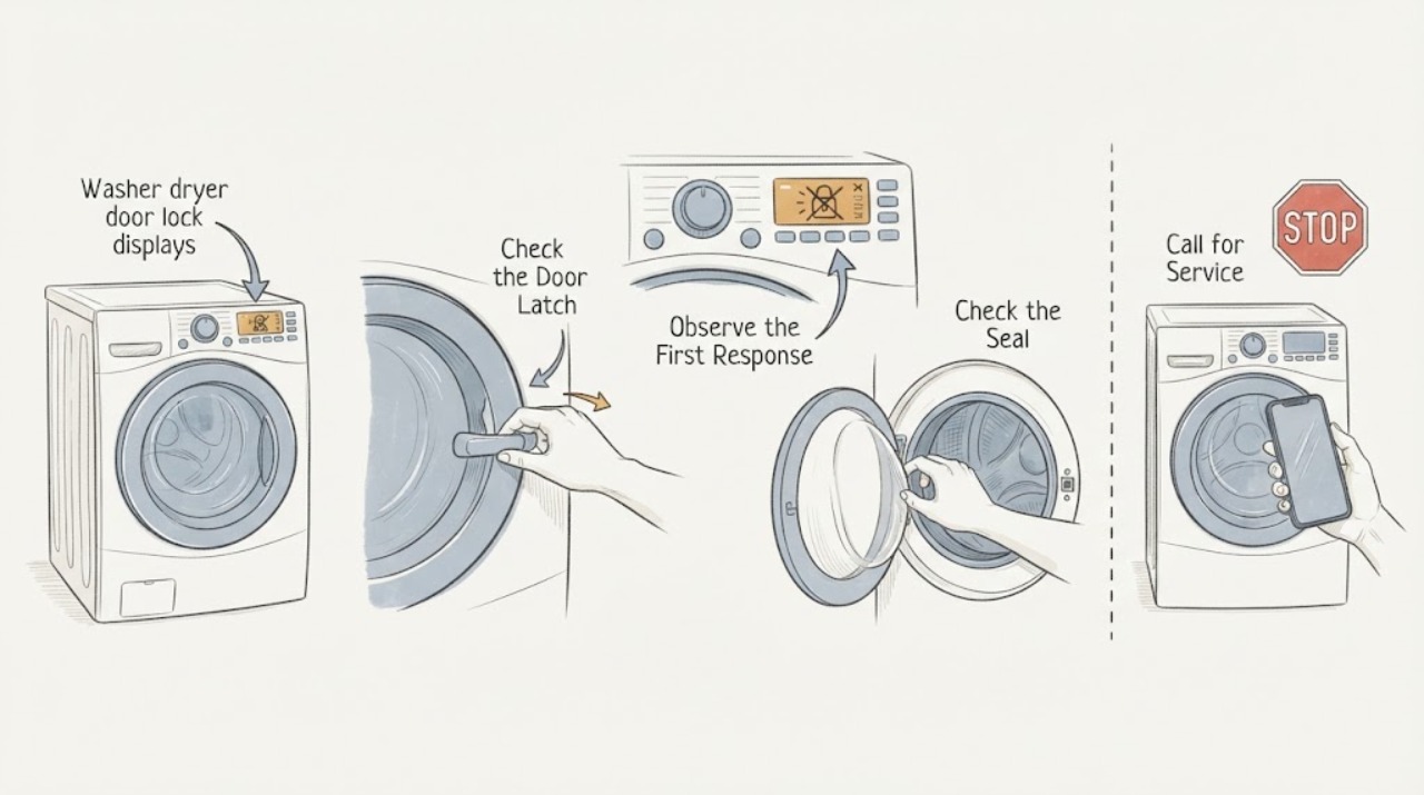 Washer dryer door lock displays