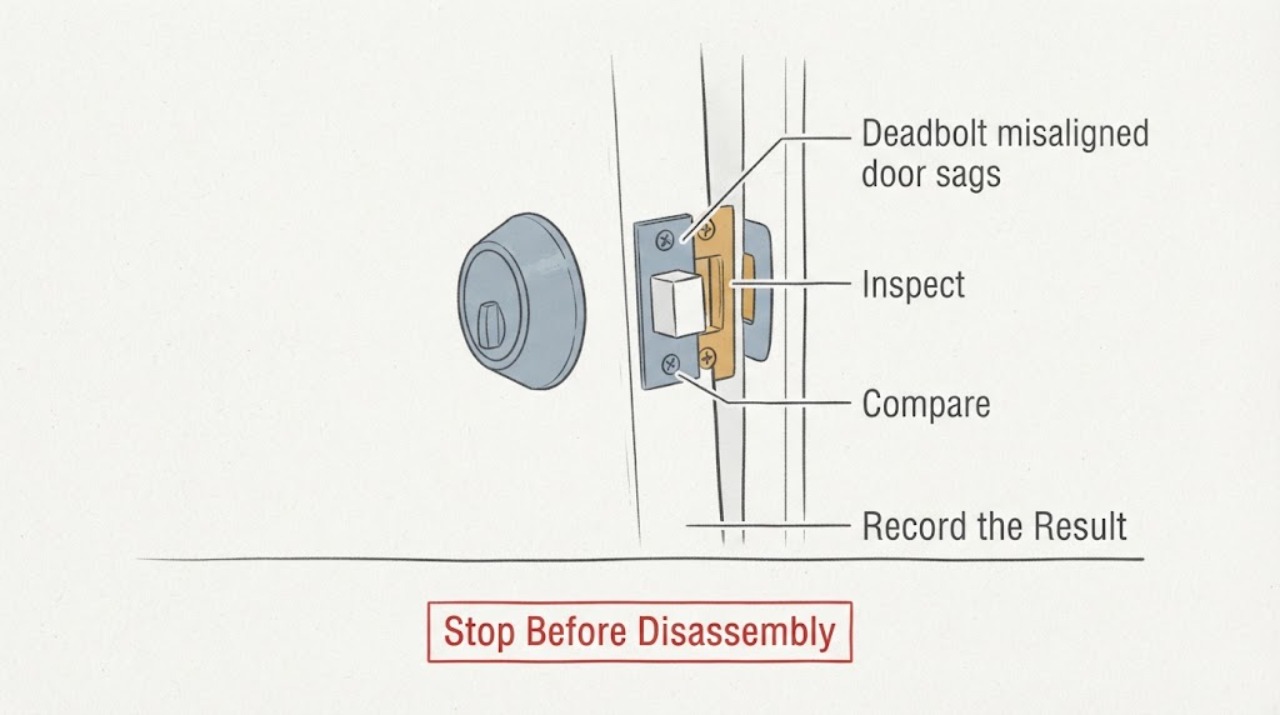 Deadbolt misaligned door sags