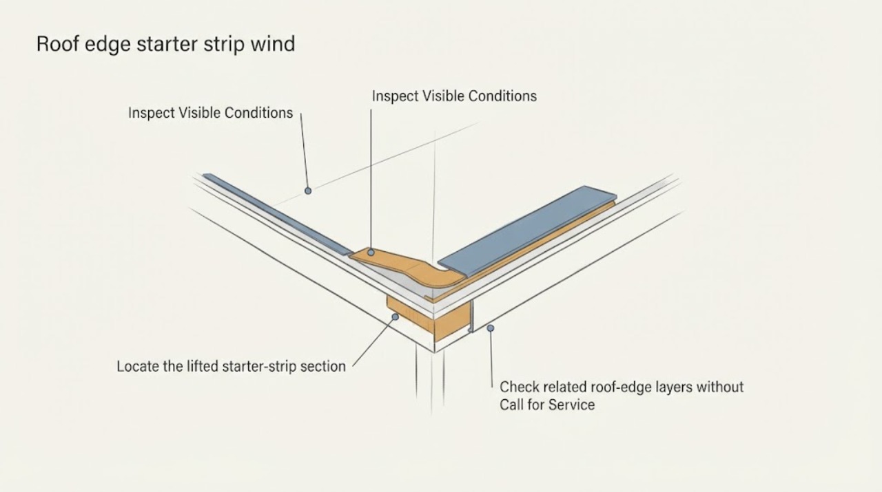 Roof edge starter strip wind