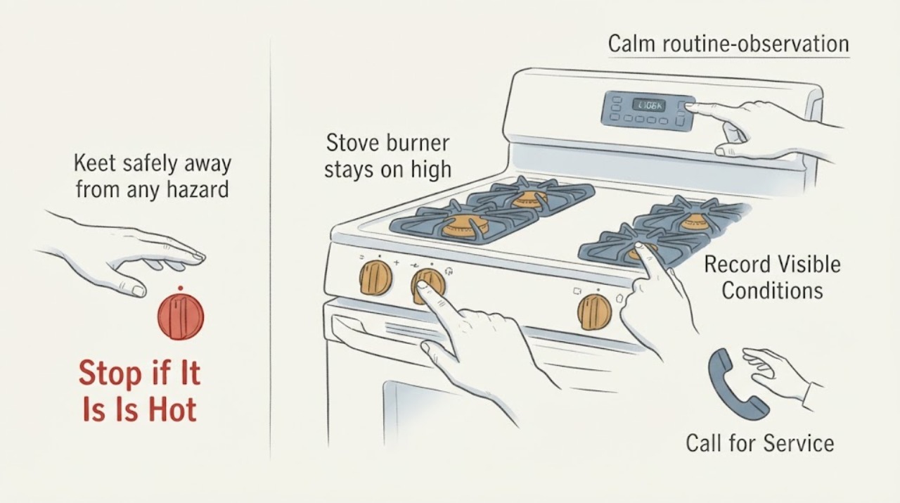 Stove burner stays on high