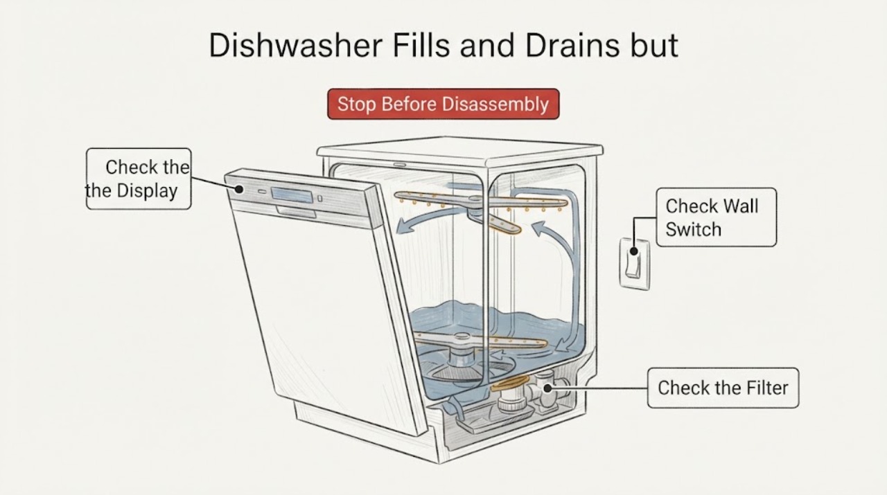 Dishwasher Fills and Drains but