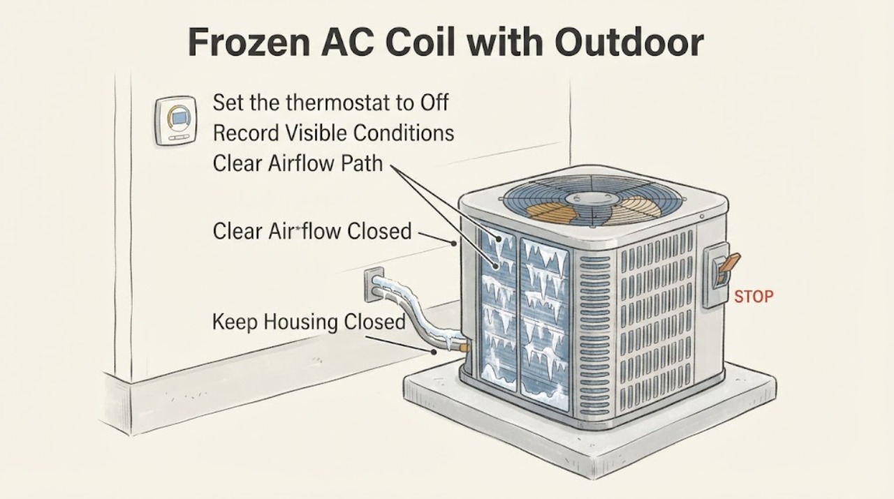 Frozen AC Coil with Outdoor