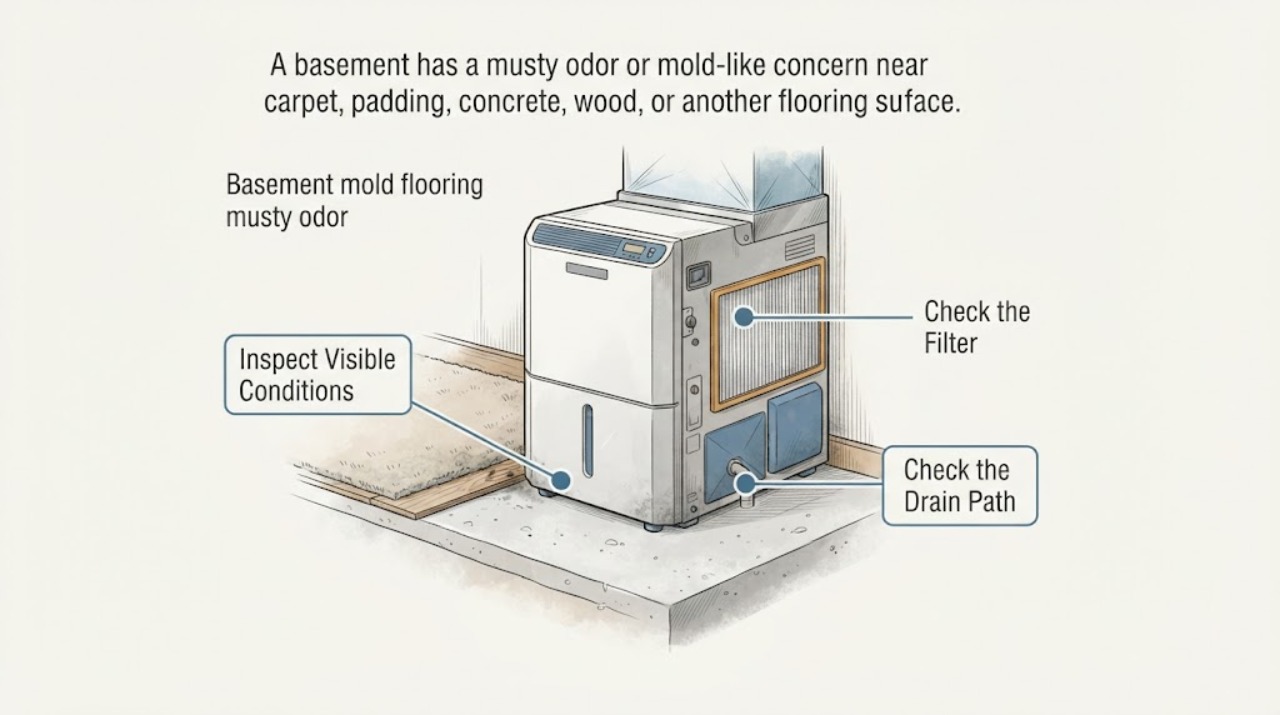 Basement mold flooring musty odor