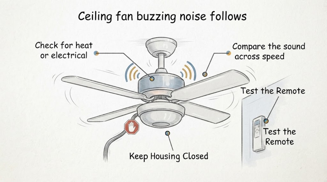 Ceiling fan buzzing noise follows