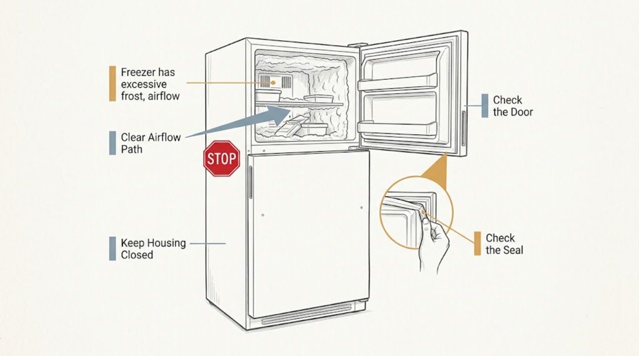 Freezer has excessive frost, airflow