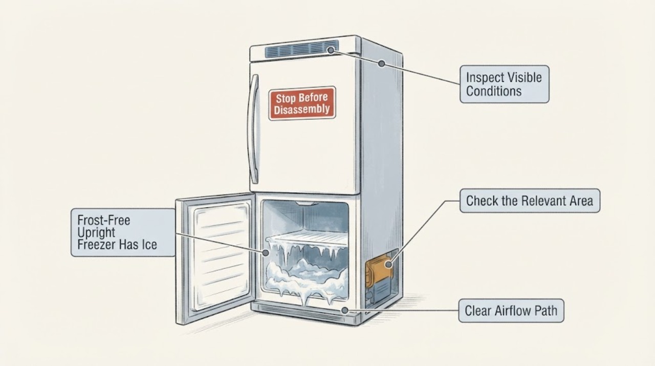 Frost-Free Upright Freezer Has Ice