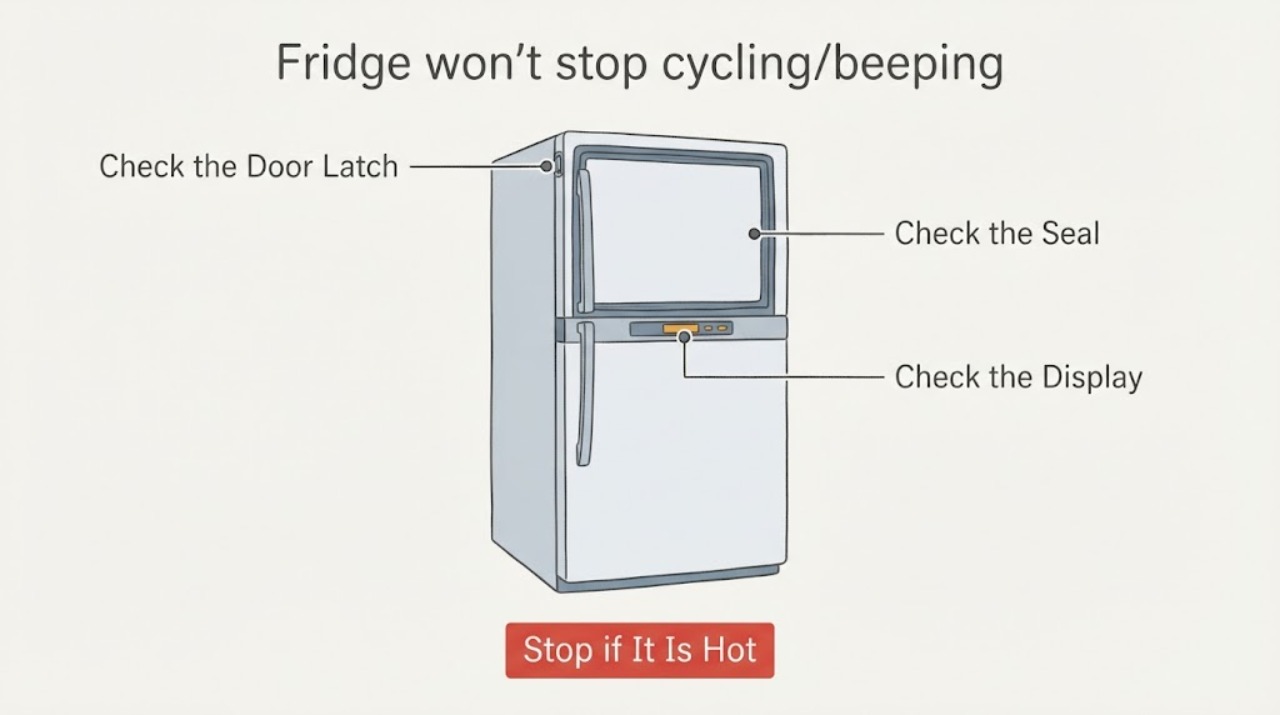 Fridge won't stop cycling/beeping