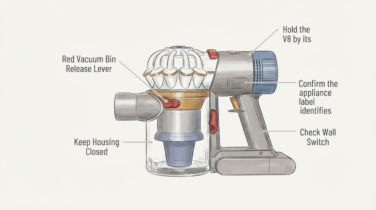 Red Vacuum Bin Release Lever