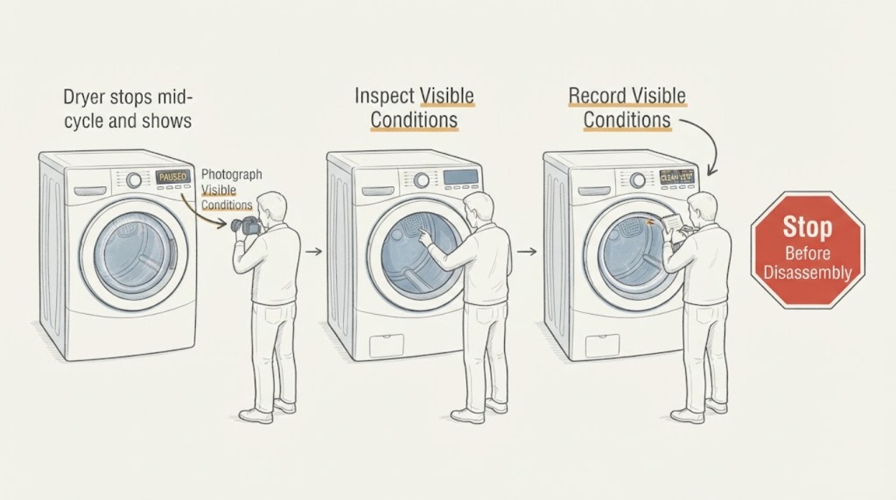 Dryer stops mid-cycle and shows
