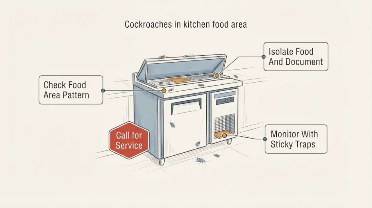 Cockroaches in kitchen food area