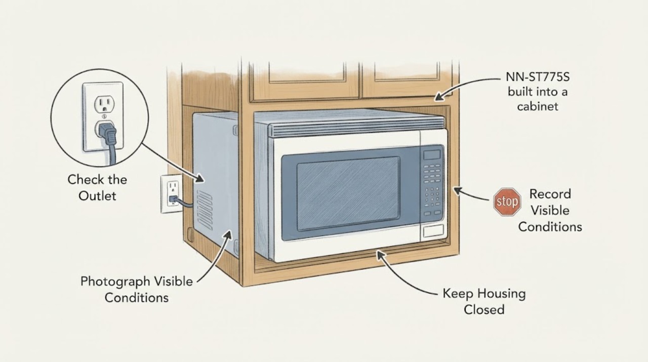 NN-ST775S built into a cabinet