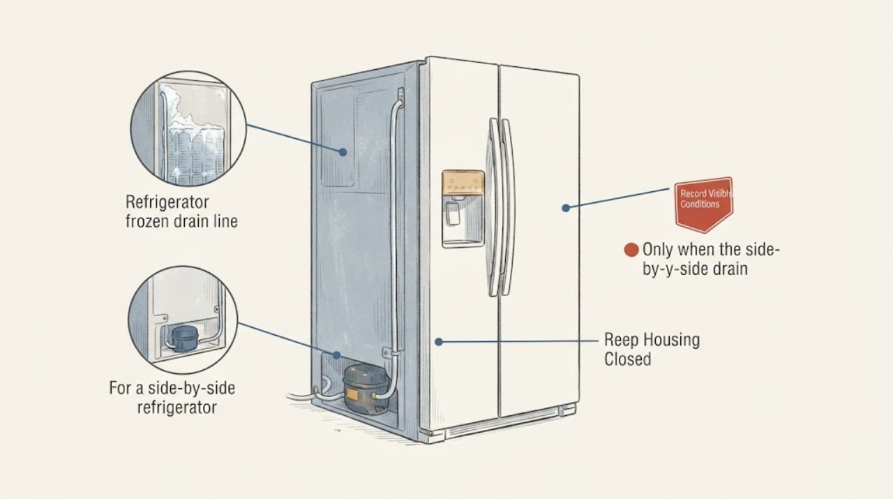 Refrigerator frozen drain line