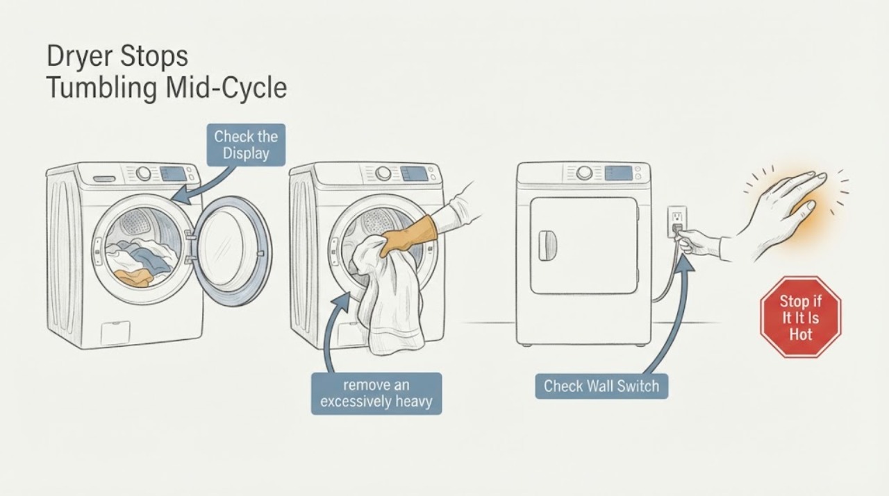 Dryer Stops Tumbling Mid-Cycle