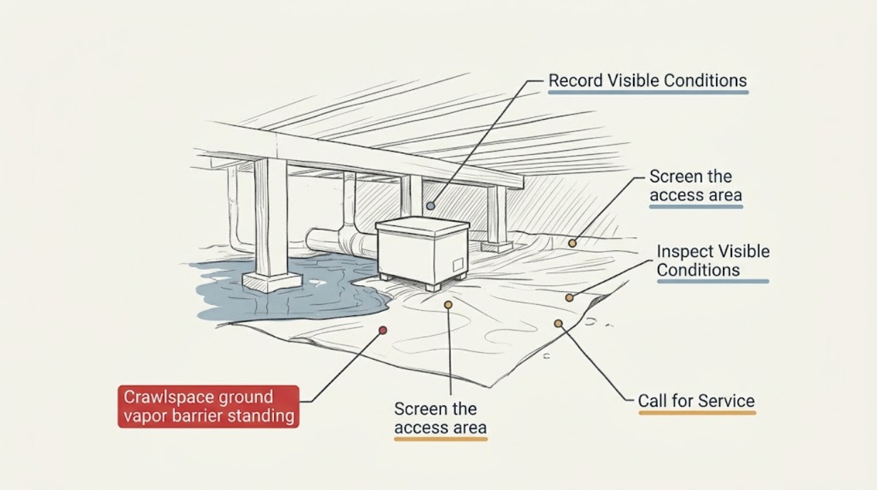 Crawlspace ground vapor barrier standing