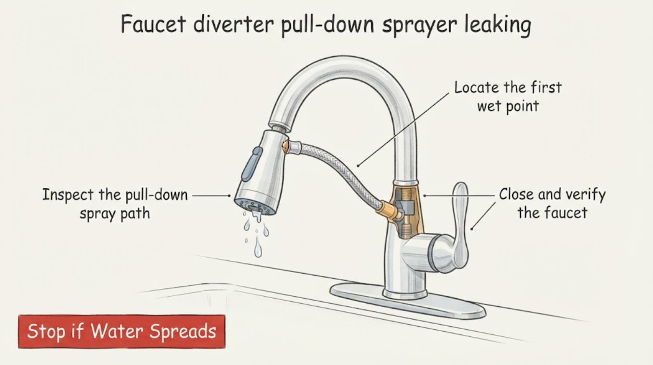 Faucet diverter pull-down sprayer leaking