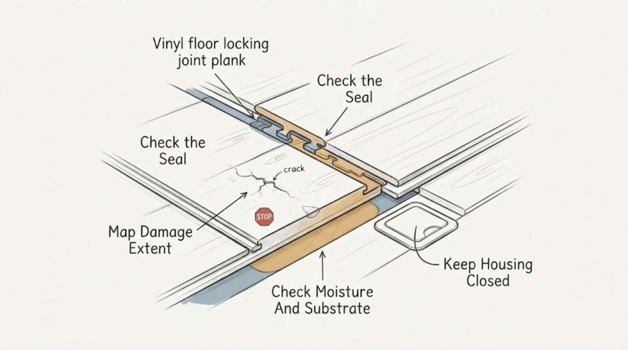 Vinyl floor locking joint plank