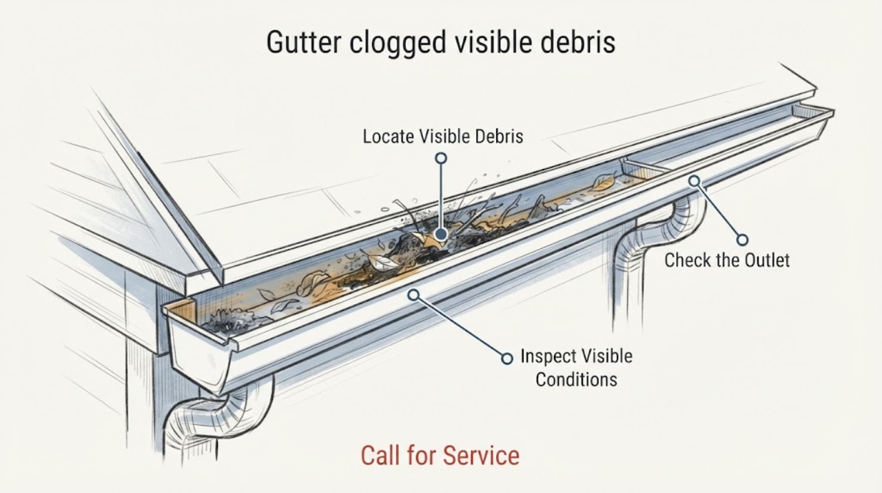 Gutter clogged visible debris