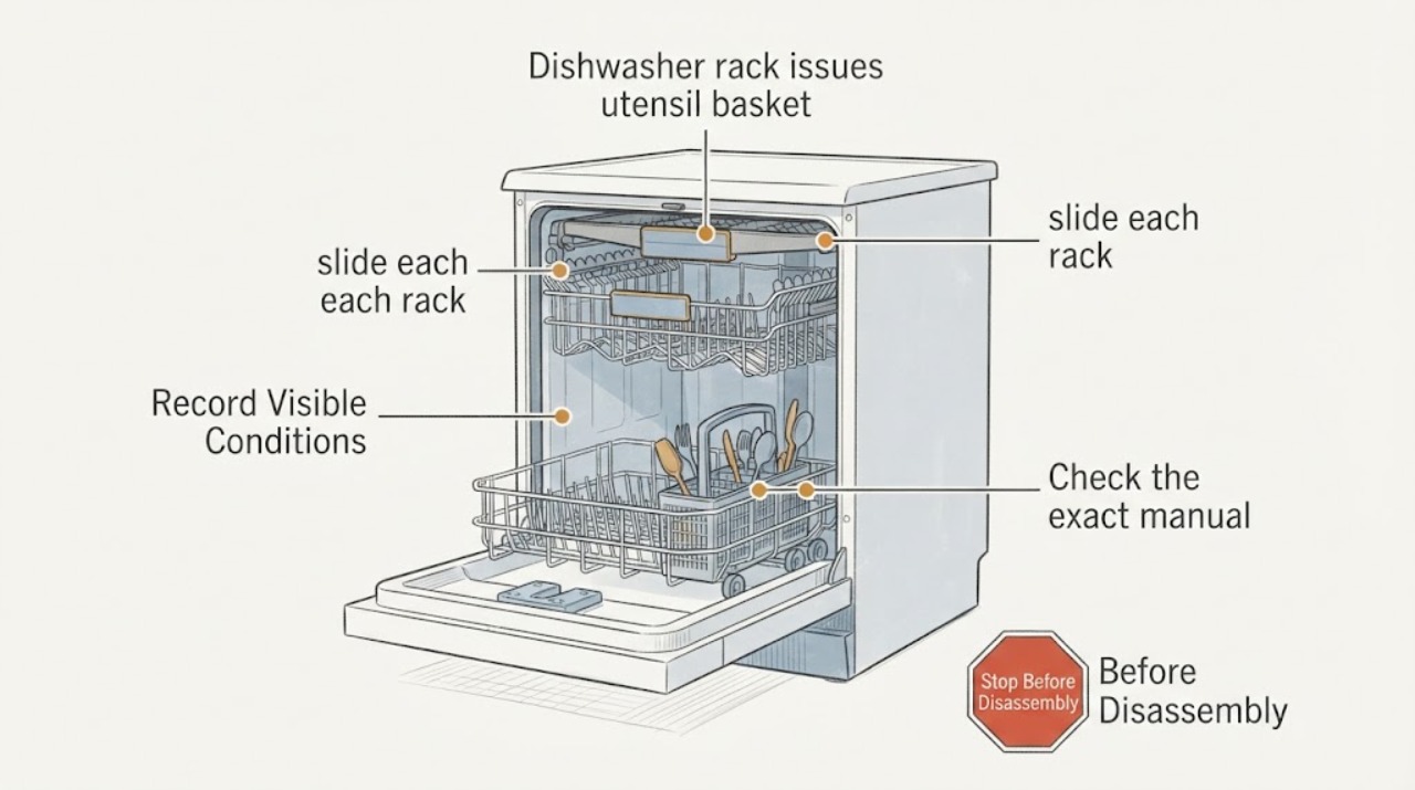 Dishwasher rack issues utensil basket