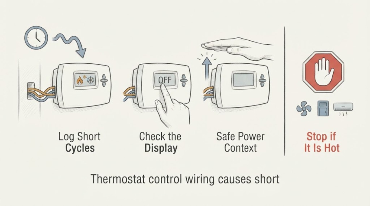 Thermostat control wiring causes short