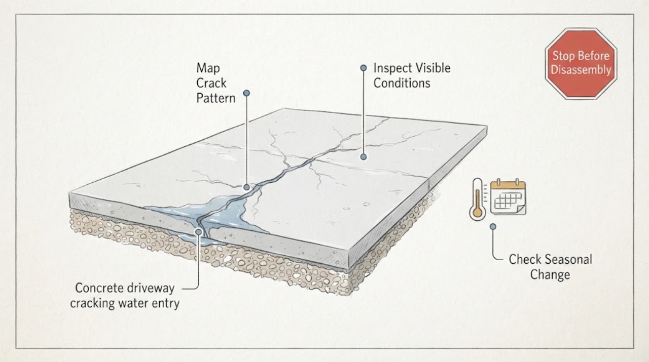 Concrete driveway cracking water entry