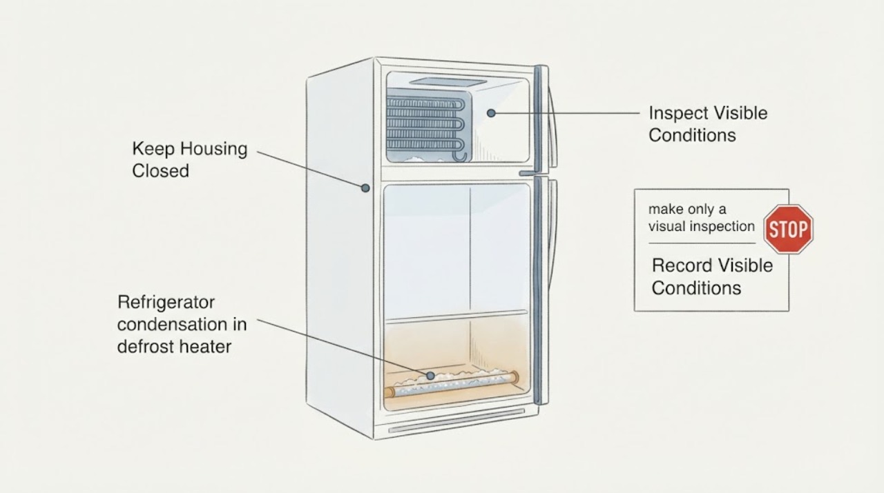 Refrigerator condensation in defrost heater