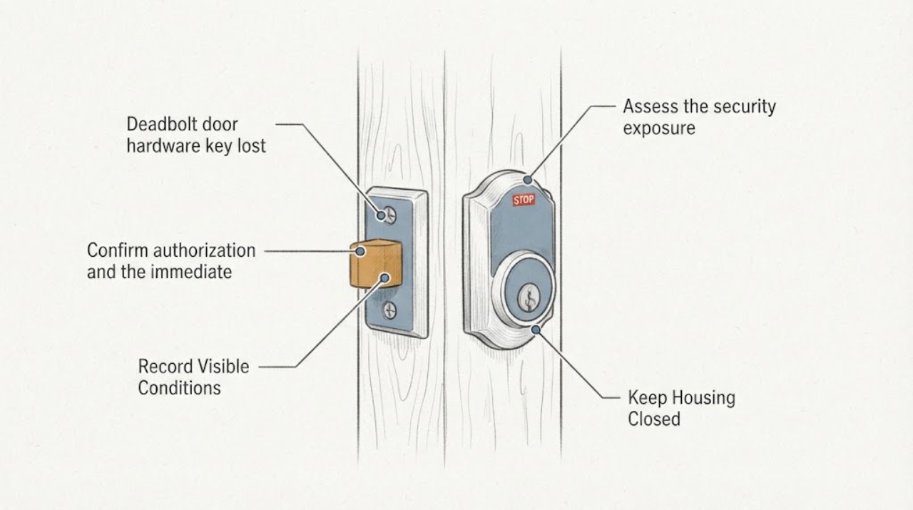 Deadbolt door hardware key lost