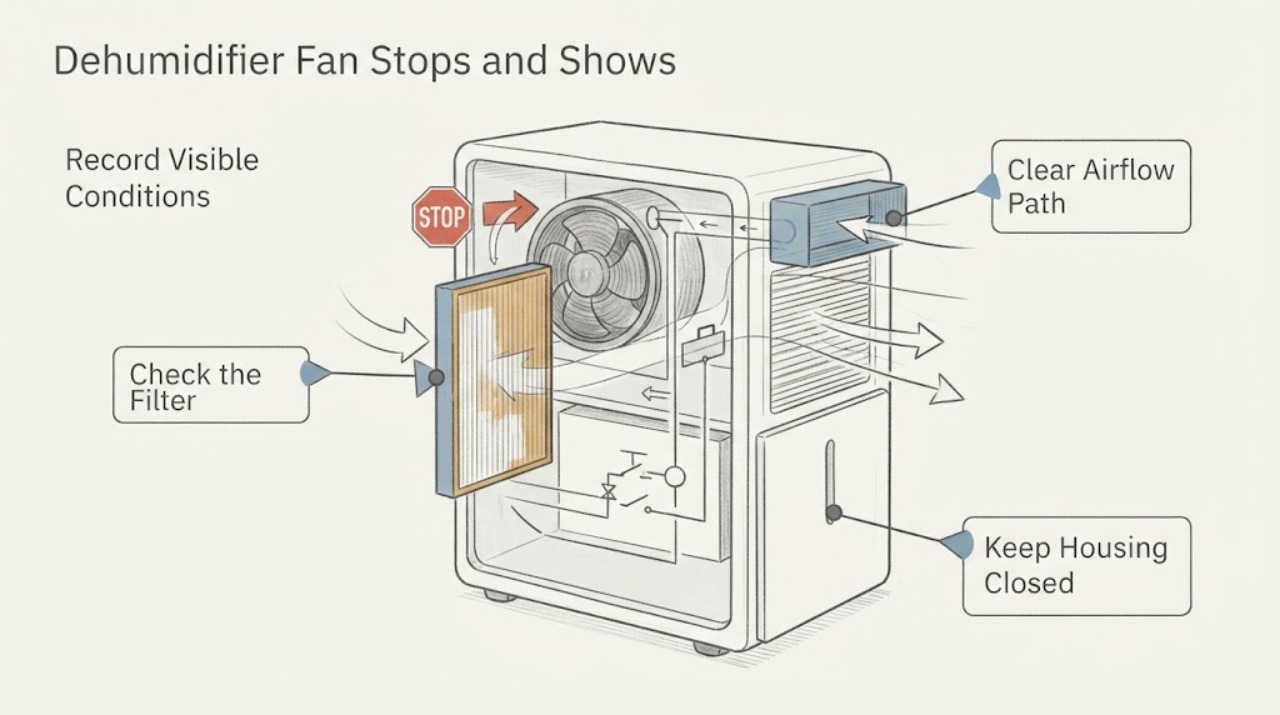 Dehumidifier Fan Stops and Shows