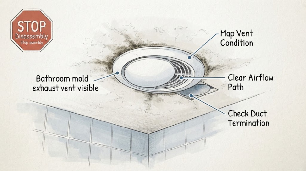 Bathroom mold exhaust vent visible