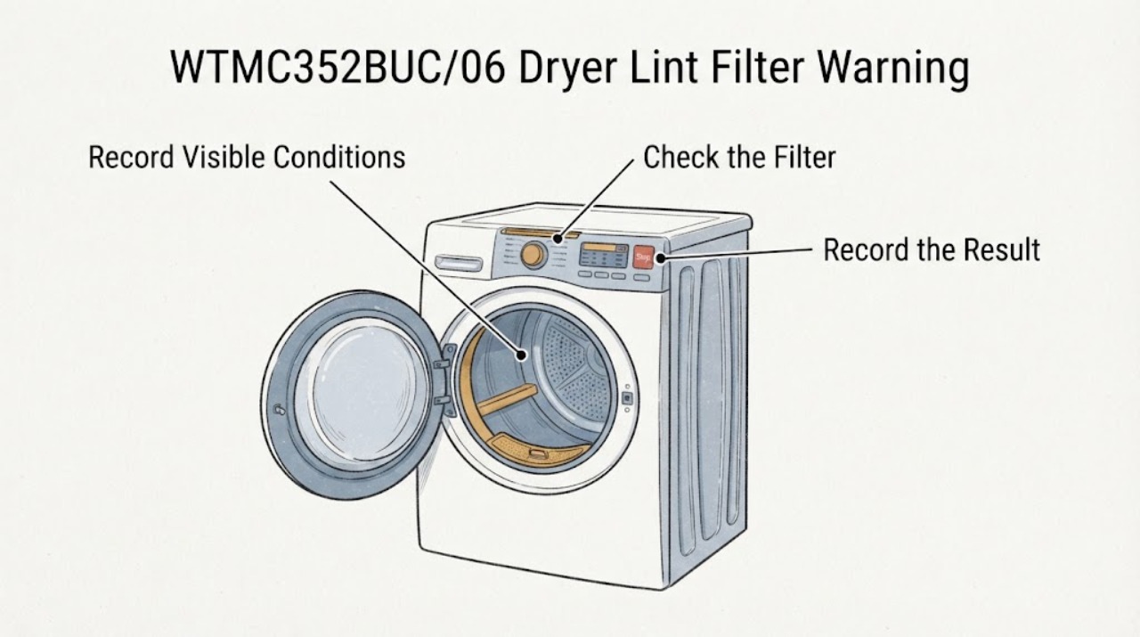 WTMC352BUC/06 Dryer Lint Filter Warning