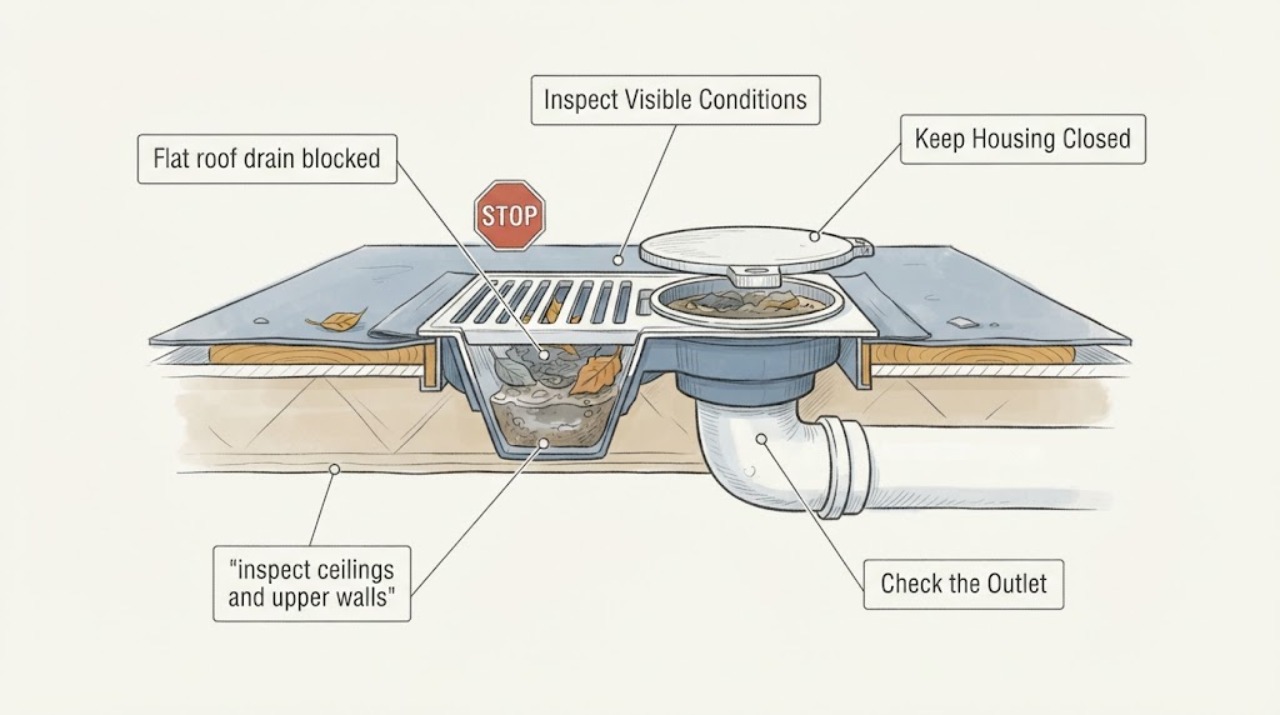 Flat roof drain blocked