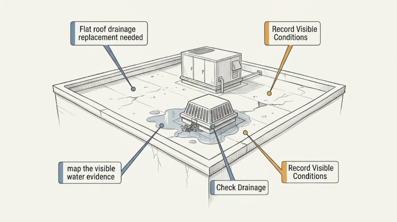 Flat roof drainage replacement needed