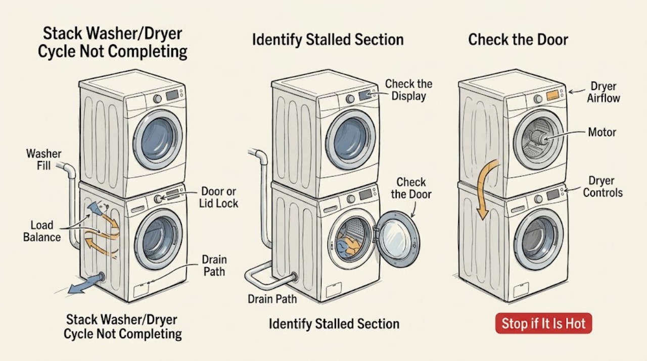 Stack Washer/Dryer Cycle Not Completing