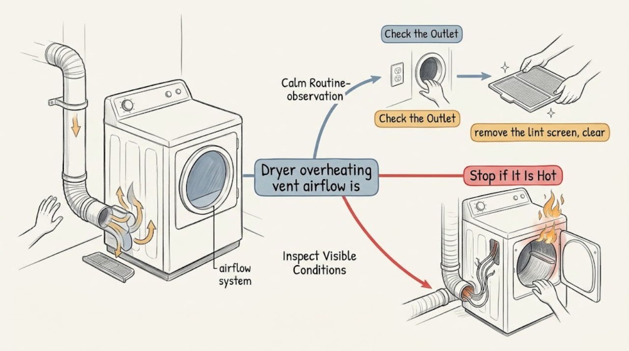 Dryer overheating vent airflow is