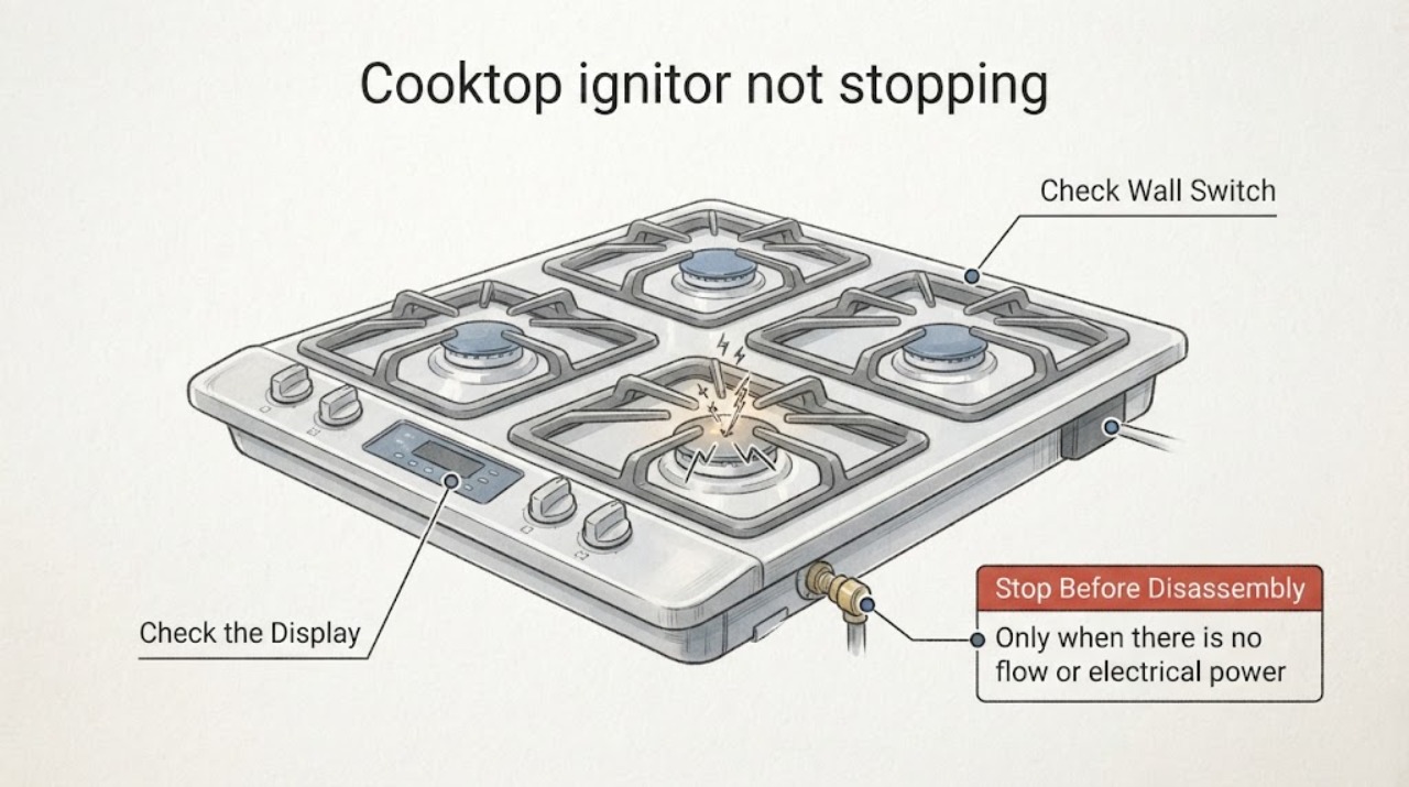 Cooktop ignitor not stopping |