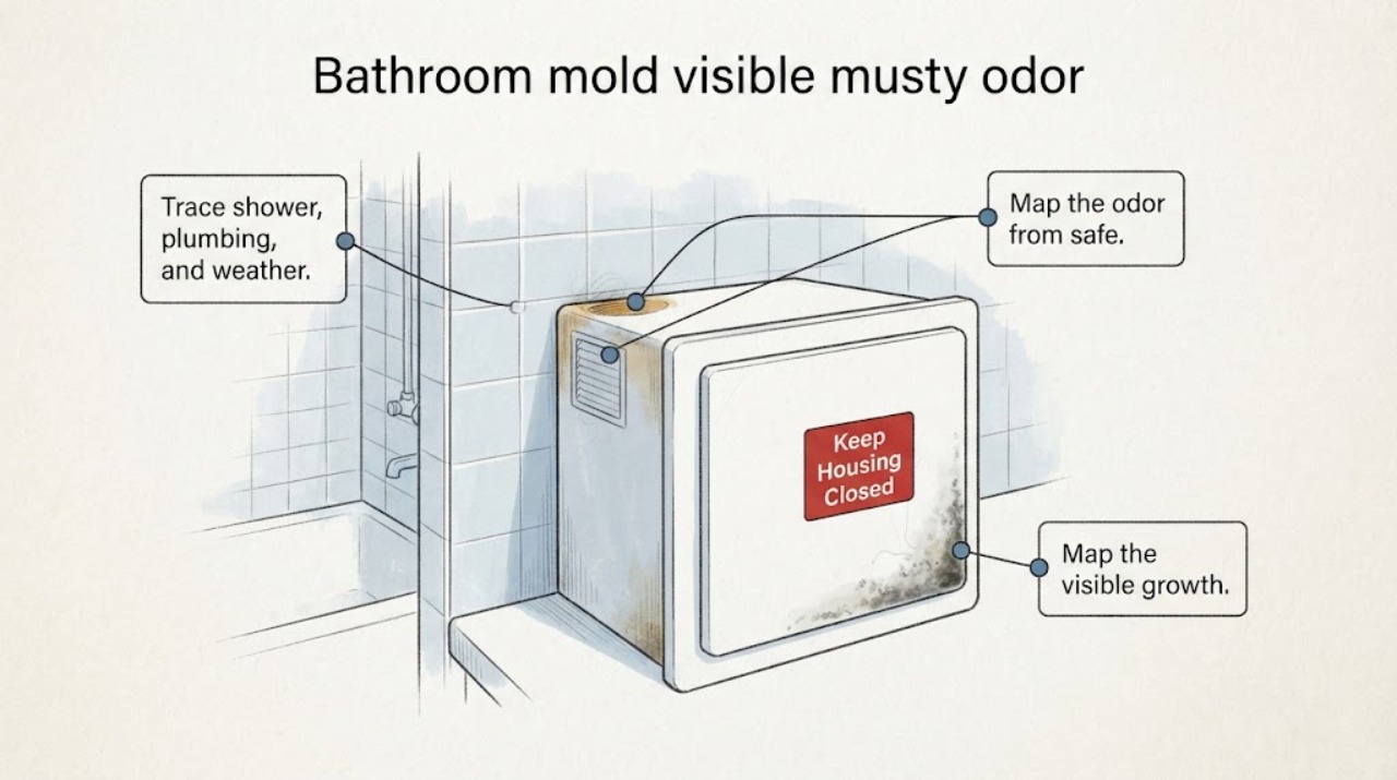Bathroom mold visible musty odor