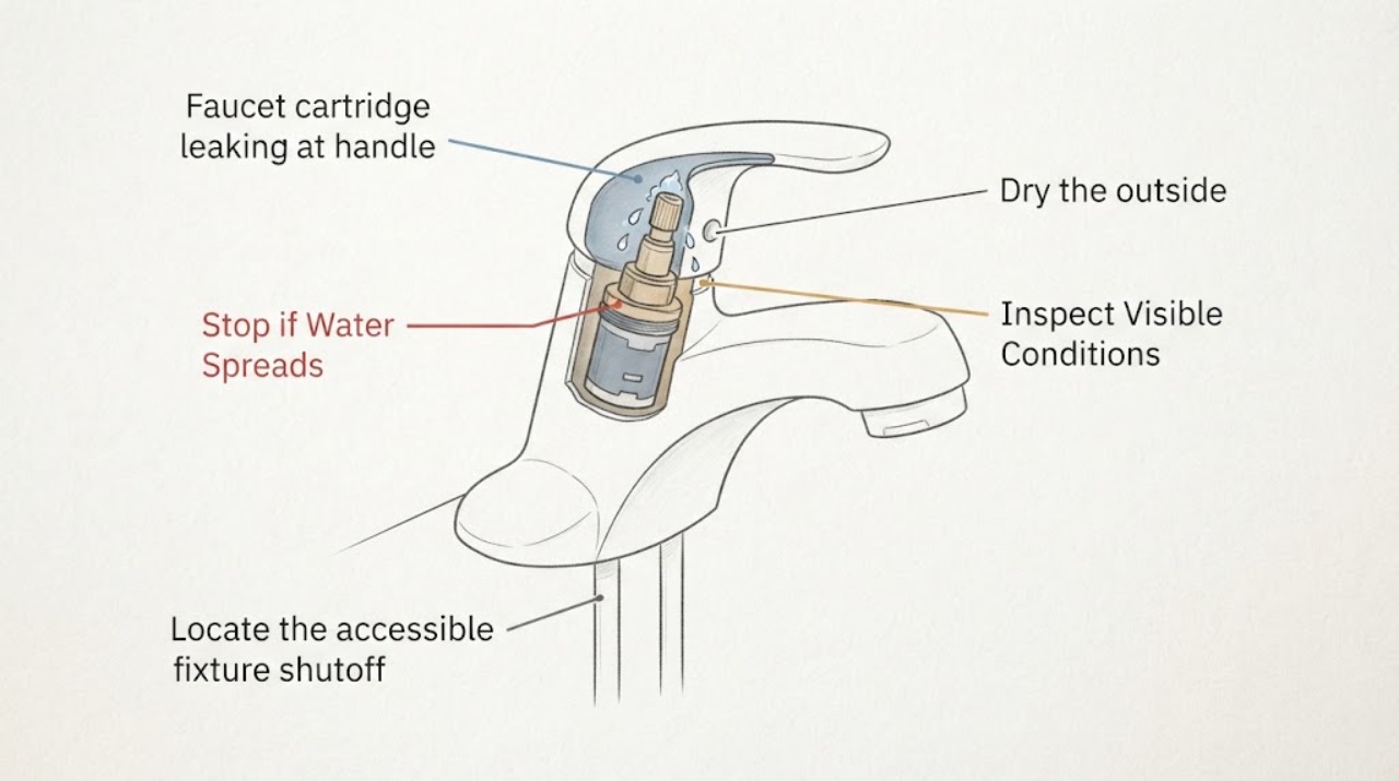 Faucet cartridge leaking at handle