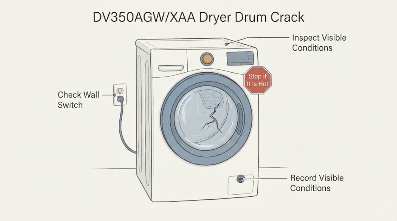 DV350AGW/XAA Dryer Drum Crack