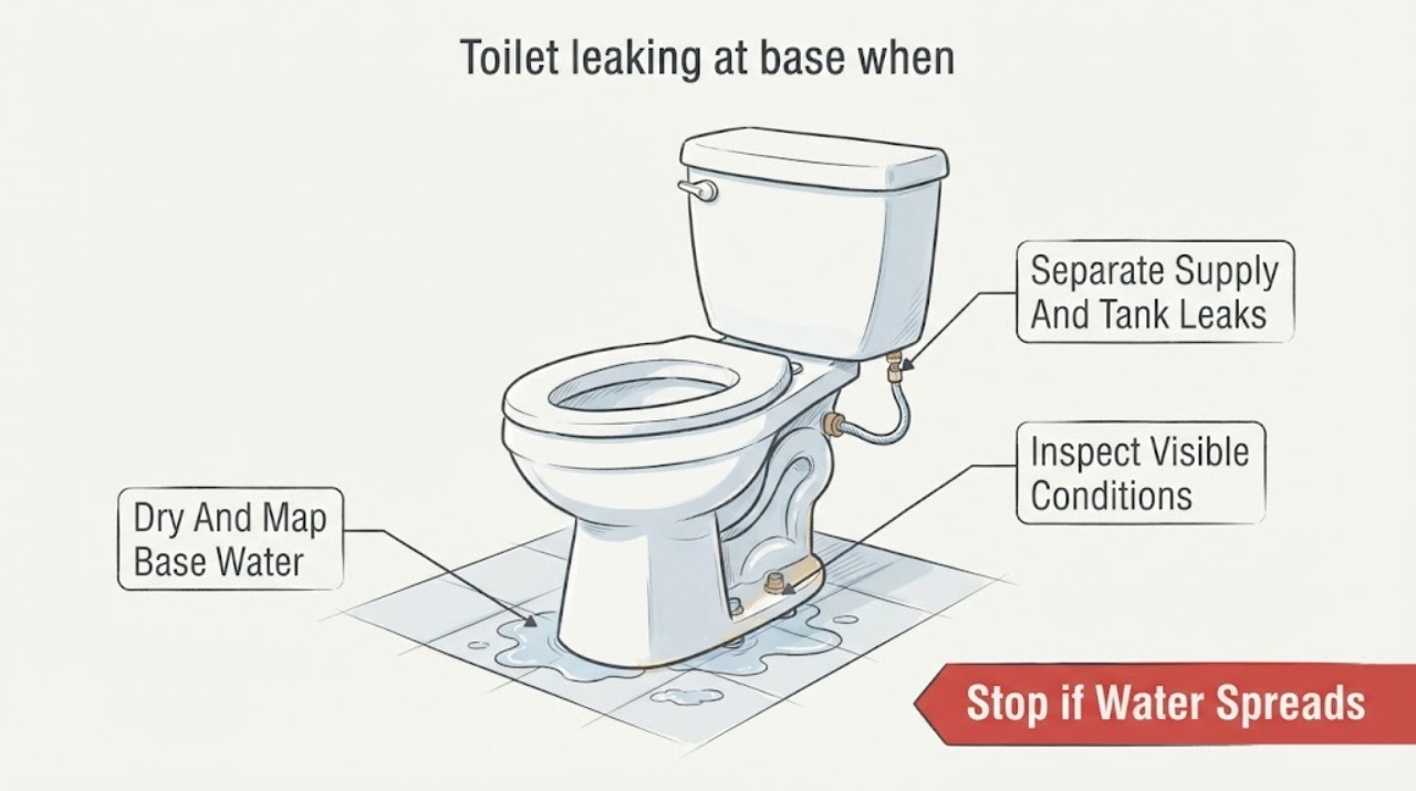 Toilet leaking at base when