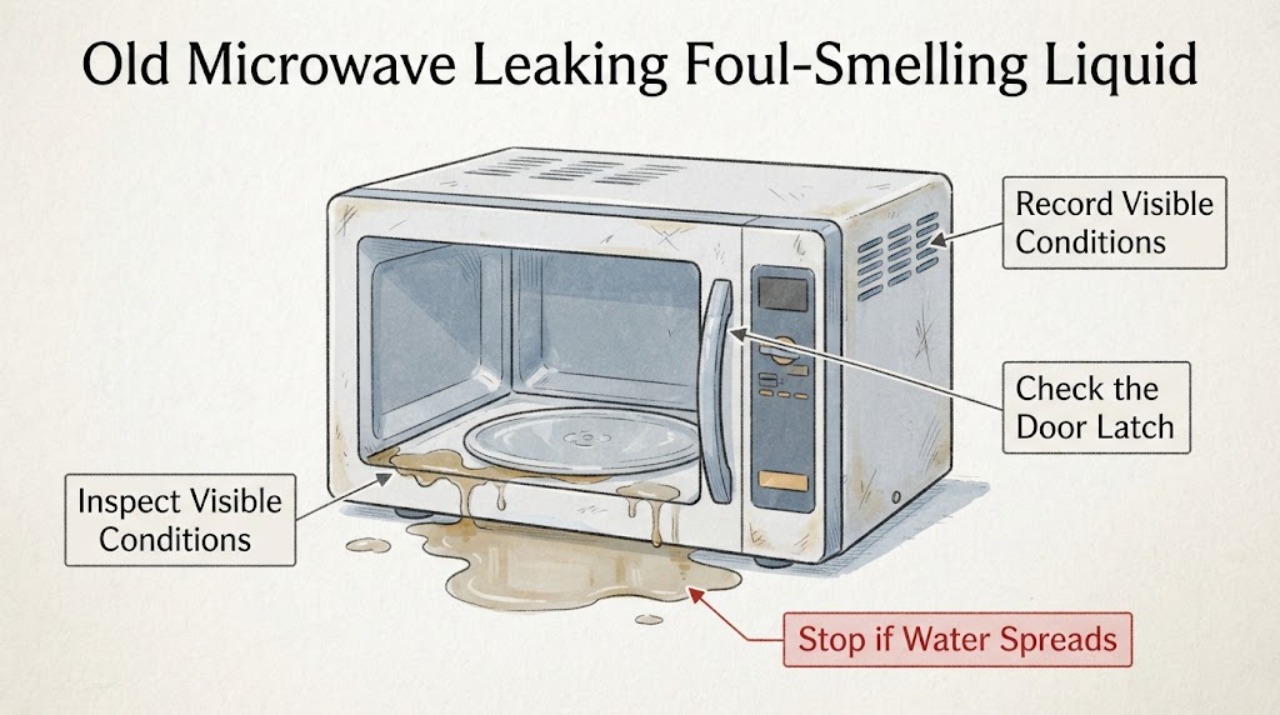 Old Microwave Leaking Foul-Smelling Liquid